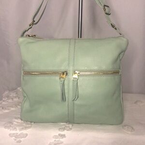 FOSSIL Erin Mint green genuine leather shoulder  handbag.